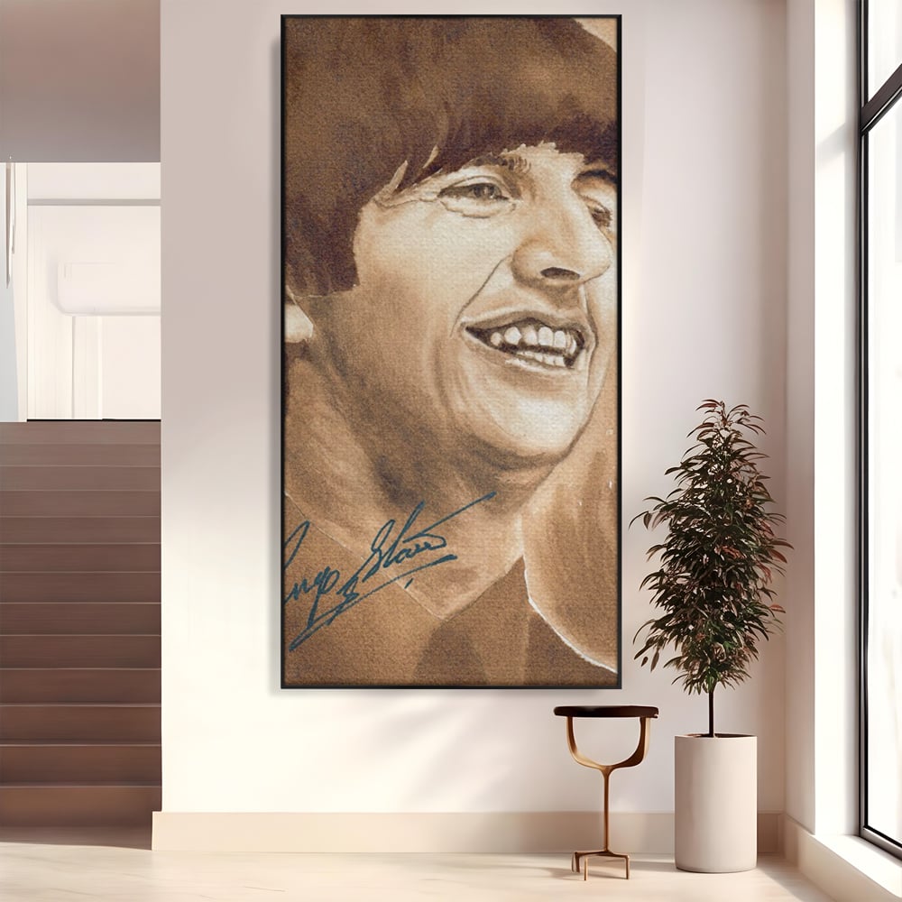 Tablou canvas cu tablou canvas portret ringo starr, in rama de aluminiu negru